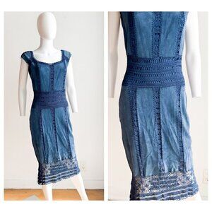 Danier Leather Blue Suede Crochet Bodycon Midi Dress 8